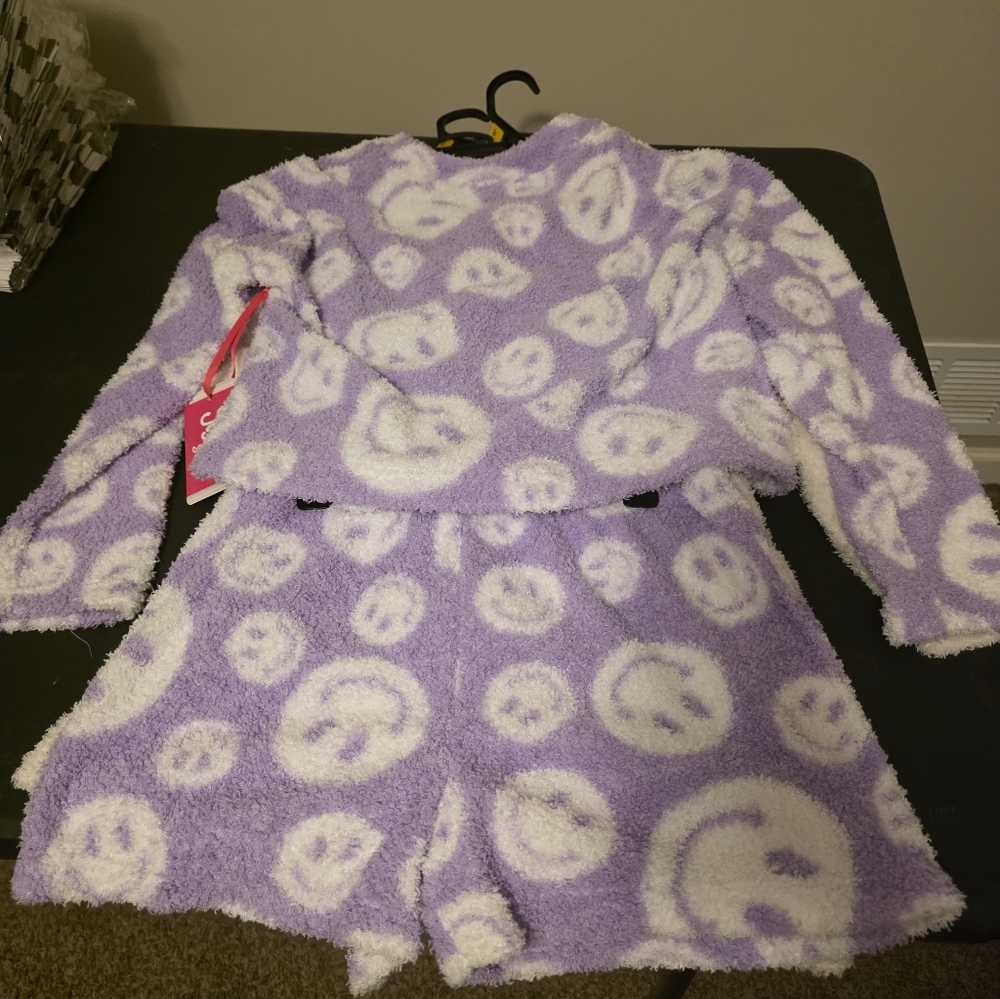 🆕Justice Girls 2pc Long Sleeve Cardigan Sleep Top & Shorts Sz 12/14